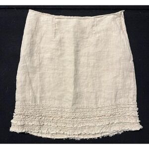 Tommy Bahama Skirt Womens 8 Beige Linen Ruffle Hem Lined Casual Summer